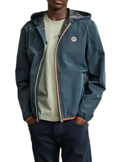 Veste imperméable marine unie avec une coupe droite et un col à capuche