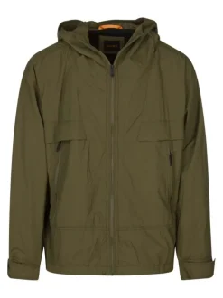 Veste kaki unie avec une coupe droite et des poches avec un col à capuche