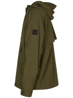 Veste kaki unie avec une coupe droite et des poches avec un col à capuche