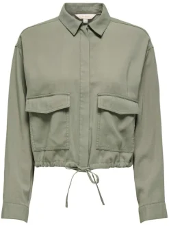 Veste kaki unie pourvue de manches longues et d'un col chemise