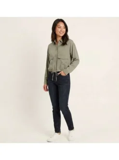 Veste kaki unie pourvue de manches longues et d'un col chemise