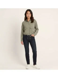 Veste kaki unie pourvue de manches longues et d'un col chemise