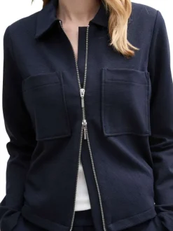 Veste légère bleue marine unie avec un col à revers et des poches plaquées