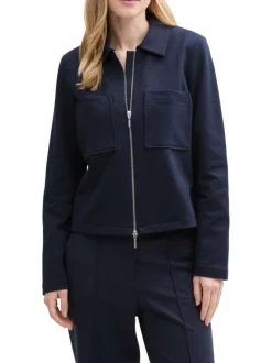 Veste légère bleue marine unie avec un col à revers et des poches plaquées
