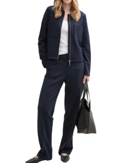 Veste légère bleue marine unie avec un col à revers et des poches plaquées