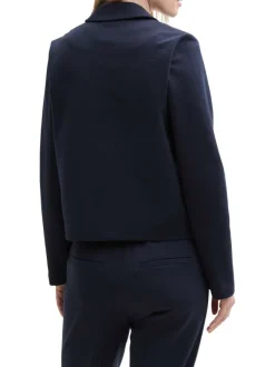 Veste légère bleue marine unie avec un col à revers et des poches plaquées