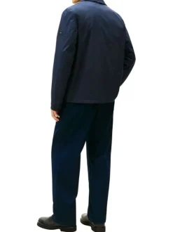 Veste marine à coupe droite pourvu d'un col à revers et de manches longues