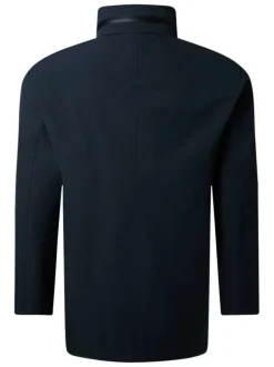 Veste marine unie avec une coupe droite, un col montant et des manches longues