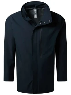 Veste marine unie avec une coupe droite, un col montant et des manches longues
