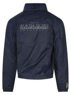 Veste marine unie avec une coupe droite un col montant et des manches longues