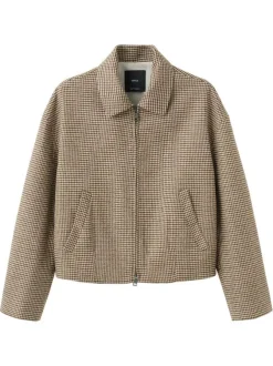 Veste à motif pied-de-poule avec une coupe droite et un col à revers