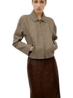 Veste à motif pied-de-poule avec une coupe droite et un col à revers