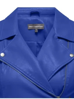 Veste perfecto Carnewmelisa Faux Leather bleue unie coupe droite col cranté