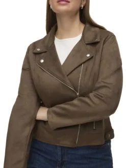 Veste perfecto chocolat unie avec une coupe droite et un col à revers