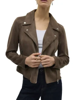 Veste perfecto chocolat unie avec une coupe droite et un col à revers