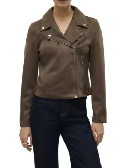 Veste perfecto chocolat unie avec une coupe droite et un col à revers