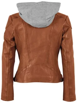 Veste perfecto en cuir de mouton camel unie pourvue de poches zippées