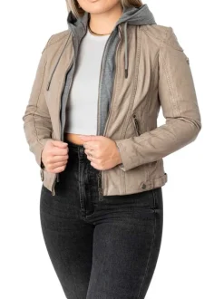 Veste perfecto en cuir de mouton écrue unie pourvue de poches zippées
