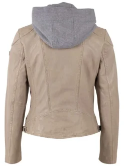 Veste perfecto en cuir de mouton écrue unie pourvue de poches zippées