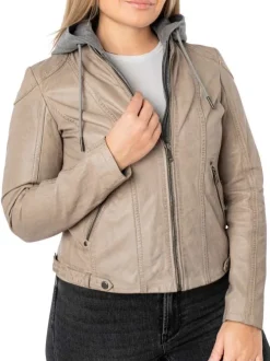 Veste perfecto en cuir de mouton écrue unie pourvue de poches zippées