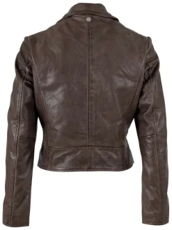 Veste perfecto en cuir de mouton marron unie pourvue d'une coupe ajustée