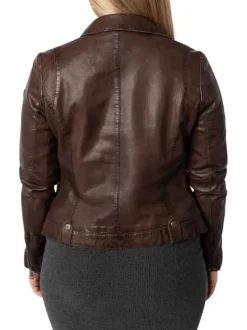 Veste perfecto en cuir de mouton marron unie pourvue d'une coupe ajustée