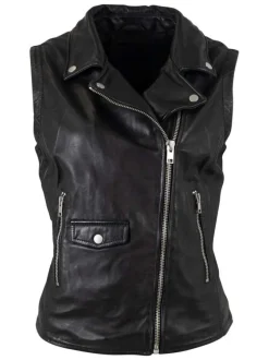 Veste perfecto en cuir de mouton noire unie avec une coupe ajustée