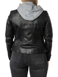 Veste perfecto en cuir de mouton noire unie pourvue de poches zippées