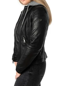 Veste perfecto en cuir de mouton noire unie pourvue de poches zippées