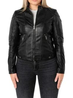 Veste perfecto en cuir de mouton noire unie pourvue de poches zippées