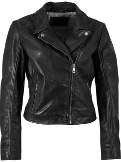 Veste perfecto en cuir de mouton noire unie pourvue d'une coupe ajustée