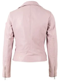 Veste perfecto en cuir de mouton rose unie pourvue d'un col à revers
