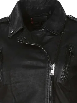 Veste perfecto en cuir noire unie avec une coupe slim fit et des poches zippées