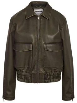 Veste perfecto marron unie à coupe droite, col à revers et à manches longues