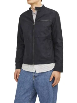 Veste perfecto noire à coupe ajustée pourvue d'un col officier à pression