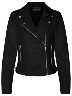 Veste perfecto noire en suédine avec une coupe droite et un col cranté