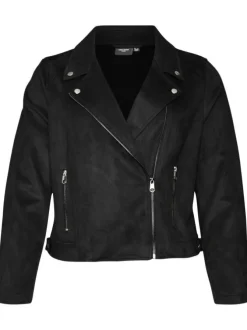 Veste perfecto noire unie avec une coupe ajustée et un col cranté