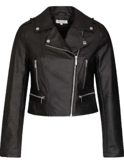 Veste perfecto noire unie avec une coupe droite et des poches