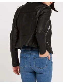 Veste perfecto noire unie avec une coupe droite et des poches
