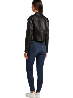 Veste perfecto noire unie avec une coupe droite et des poches