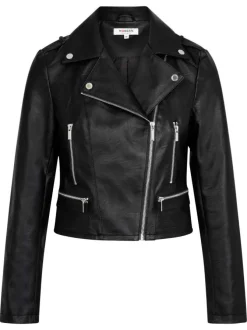 Veste perfecto noire unie avec une coupe droite et des poches