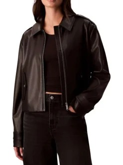 Veste perfecto noire unie avec une coupe droite et un col à revers