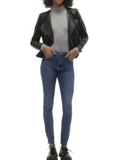 Veste perfecto noire unie à coupe droite avec multiples poches