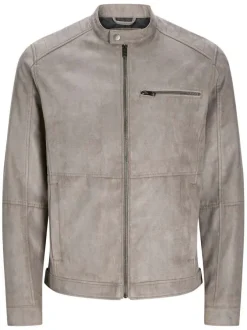 Veste perfecto taupe à coupe ajustée pourvue d'un col officier à pression