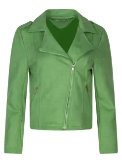 Veste perfecto verte unie pourvue d'une coupe droite et d'une fermeture zippée