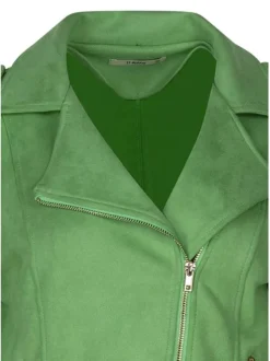 Veste perfecto verte unie pourvue d'une coupe droite et d'une fermeture zippée