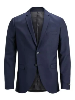 Veste Solaris marine uni à coupe slim, col à revers et à manches longues