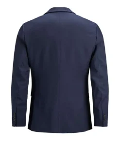 Veste Solaris marine uni à coupe slim, col à revers et à manches longues