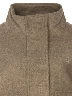 Veste taupe uni coupe ajustée pourvue d'un col montant et de manches longues