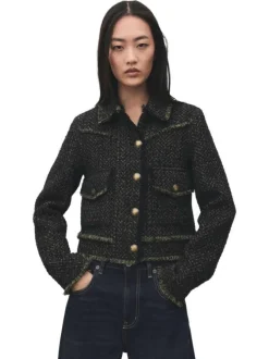 Veste verte en tweed avec une coupe droite et avec des manches longues